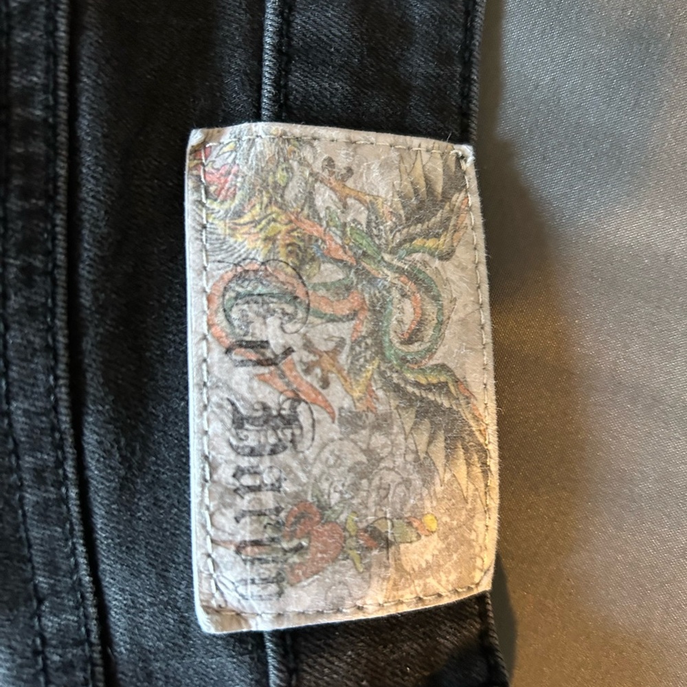 Ed Hardy Black Jeans with Vibrant Dragon Patch